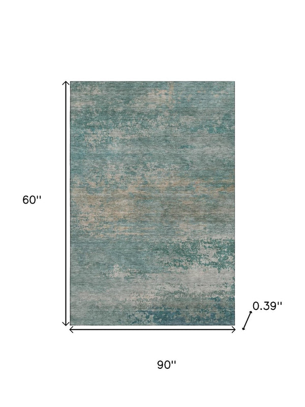 HomeRoots 8' Aqua and Beige Abstract Round Rug – Washable, UV-Protected, Non-Slip, Perfect for High Traffic Areas 717083