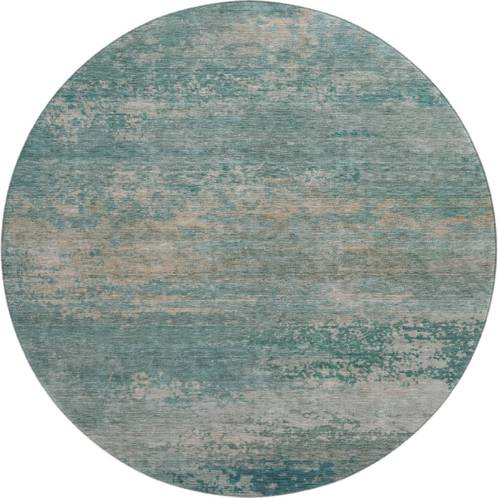 HomeRoots 8' X 10' Aqua & Beige Abstract Area Rug - Washable, UV-Protected, Kid & Pet-Friendly for Modern Homes 717084