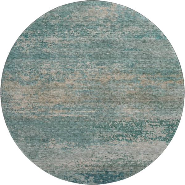 HomeRoots 8' X 10' Aqua & Beige Abstract Area Rug - Washable, UV-Protected, Kid & Pet-Friendly for Modern Homes 717084