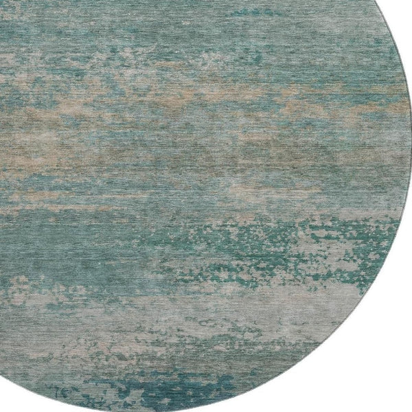 HomeRoots 8' X 10' Aqua & Beige Abstract Area Rug - Washable, UV-Protected, Kid & Pet-Friendly for Modern Homes 717084