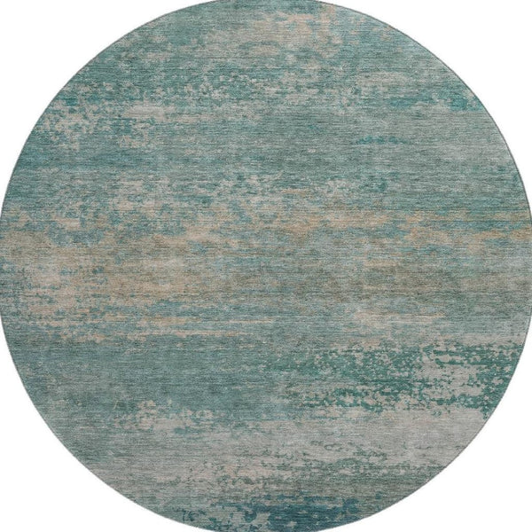 HomeRoots 8' X 10' Aqua & Beige Abstract Area Rug - Washable, UV-Protected, Kid & Pet-Friendly for Modern Homes 717084