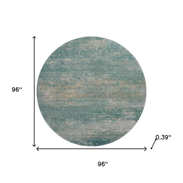 HomeRoots 8' X 10' Aqua & Beige Abstract Area Rug - Washable, UV-Protected, Kid & Pet-Friendly for Modern Homes 717084