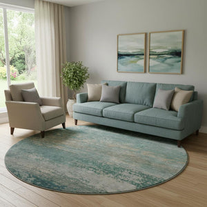 HomeRoots 8' X 10' Aqua & Beige Abstract Area Rug - Washable, UV-Protected, Kid & Pet-Friendly for Modern Homes 717084