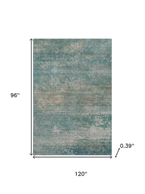 HomeRoots 9' X 12' Aqua & Beige Abstract Area Rug - Washable, Stain Resistant, UV Protected for Easy Care 717085