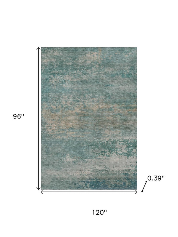 HomeRoots 9' X 12' Aqua & Beige Abstract Area Rug - Washable, Stain Resistant, UV Protected for Easy Care 717085