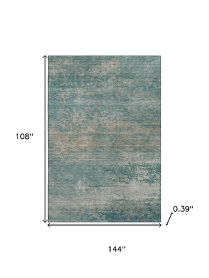 HomeRoots 10' Aqua and Beige Abstract Washable Area Rug - UV Protected, Stain Resistant, Perfect for Family Spaces 717086