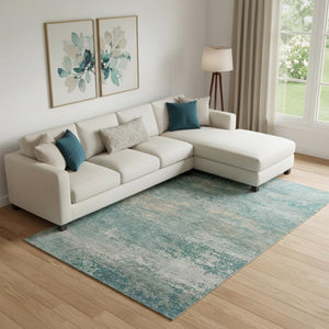 HomeRoots 10' Aqua and Beige Abstract Washable Area Rug - UV Protected, Stain Resistant, Perfect for Family Spaces 717086