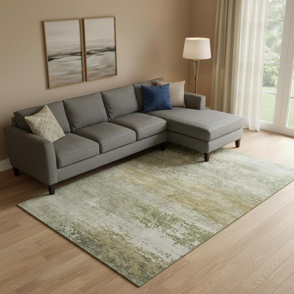 HomeRoots 9' X 12' Beige & Copper Abstract Washable Area Rug – Stylish, Durable, UV Protected for Modern Homes 717091