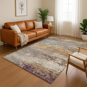 HomeRoots 5' X 8' Abstract Brown and Gray Washable Area Rug - Durable, Stain-Resistant, UV Protected Design! 717094
