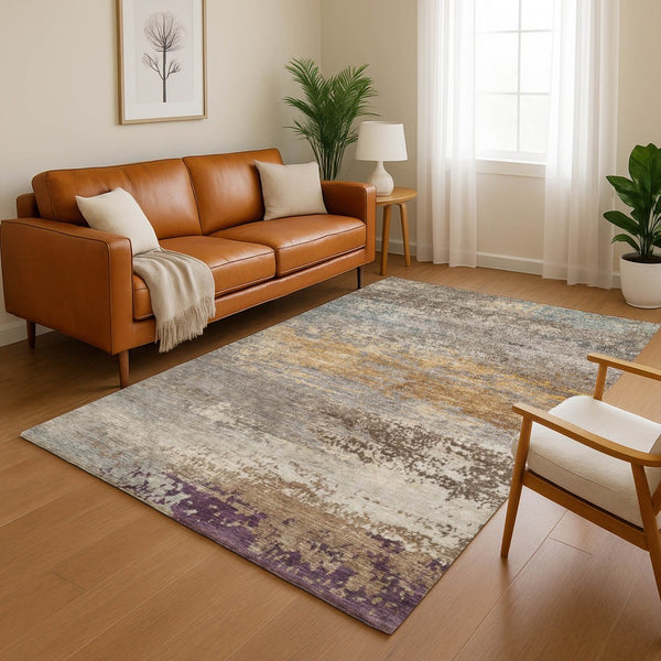 HomeRoots 5' X 8' Abstract Brown and Gray Washable Area Rug - Durable, Stain-Resistant, UV Protected Design! 717094