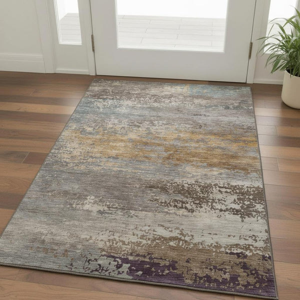 HomeRoots 5' X 8' Abstract Brown and Gray Washable Area Rug - Durable, Stain-Resistant, UV Protected Design! 717094