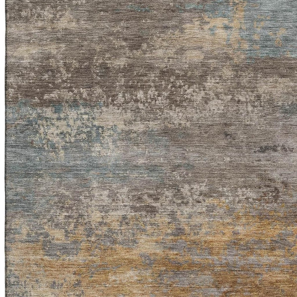 HomeRoots 8' Brown and Gray Abstract Round Rug - Washable, UV Protected, Stain Resistant for Busy Homes 717095