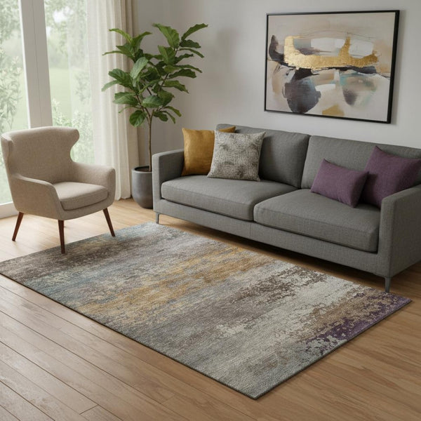 HomeRoots 8' Brown and Gray Abstract Round Rug - Washable, UV Protected, Stain Resistant for Busy Homes 717095