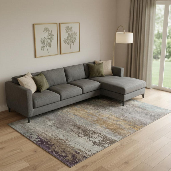 HomeRoots 9' X 12' Brown and Gray Abstract Washable Area Rug - UV Protection, Modern Design for High-Traffic Spaces 717097