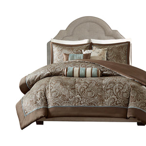 English Elm King/Cal Elegant 6-Piece Jacquard Duvet Cover Set with Brushed Reverse, Piped Shams & Pillows B03597311