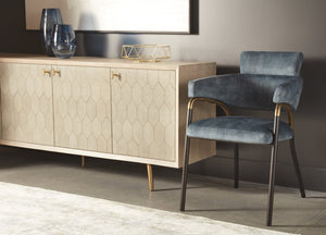 Sunpan Sharqui Dining Armchair – Luxurious Contemporary Design with Black Metal Legs and Bronze Armrest Accent Nono Petrol