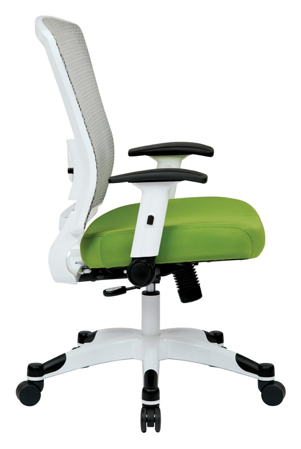OSP Home Furnishings White Mesh Ergonomic Manager Office Chair with Lumbar Support and Synchro Tilt Control Green 317W-W1C1F2W-6