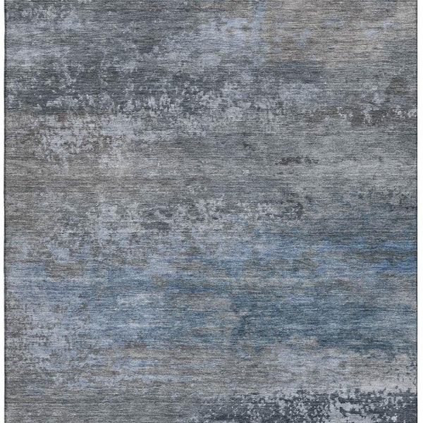HomeRoots 8' Modern Pewter and Charcoal Abstract Round Rug - Washable, UV Protected, Non-Slip, Stain Resistant 717107