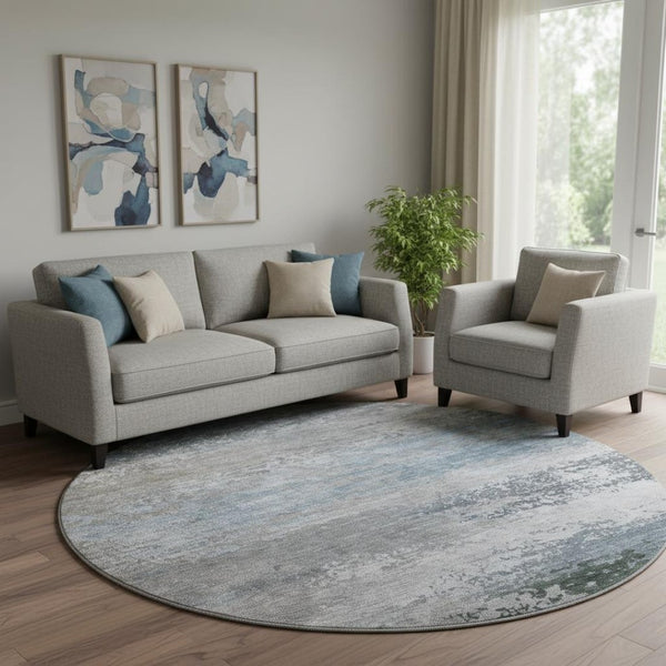 HomeRoots 8' X 10' Abstract Washable Area Rug in Pewter & Charcoal - UV Protected, Durable & Easy Care Design 717108