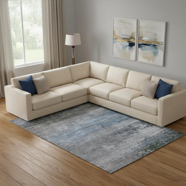 HomeRoots 9' X 12' Modern Pewter & Charcoal Abstract Area Rug – Washable, Stain Resistant, UV Protected Design! 717109