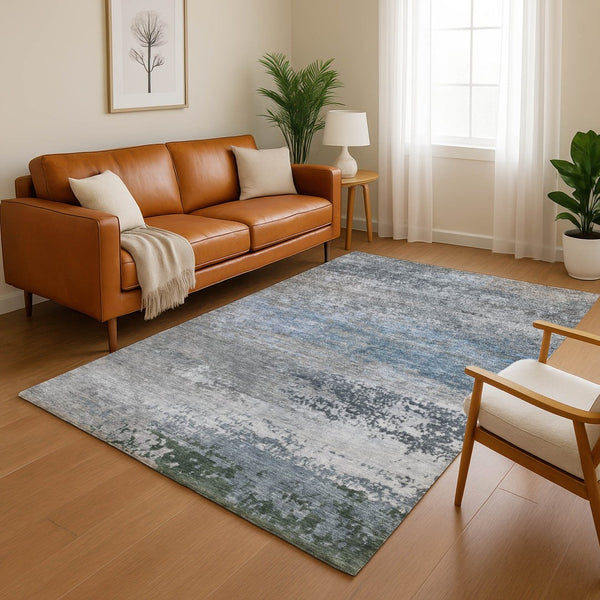HomeRoots 10' X 14' Stylish Pewter & Charcoal Washable Area Rug with UV Protection for Homes with Kids & Pets 717110