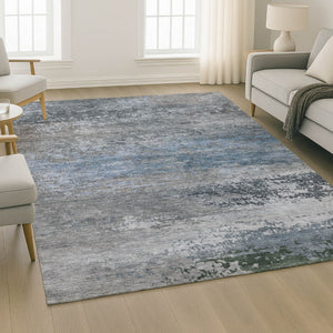 HomeRoots 10' X 14' Stylish Pewter & Charcoal Washable Area Rug with UV Protection for Homes with Kids & Pets 717110