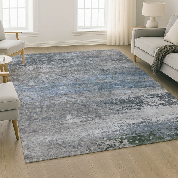 HomeRoots 10' X 14' Stylish Pewter & Charcoal Washable Area Rug with UV Protection for Homes with Kids & Pets 717110