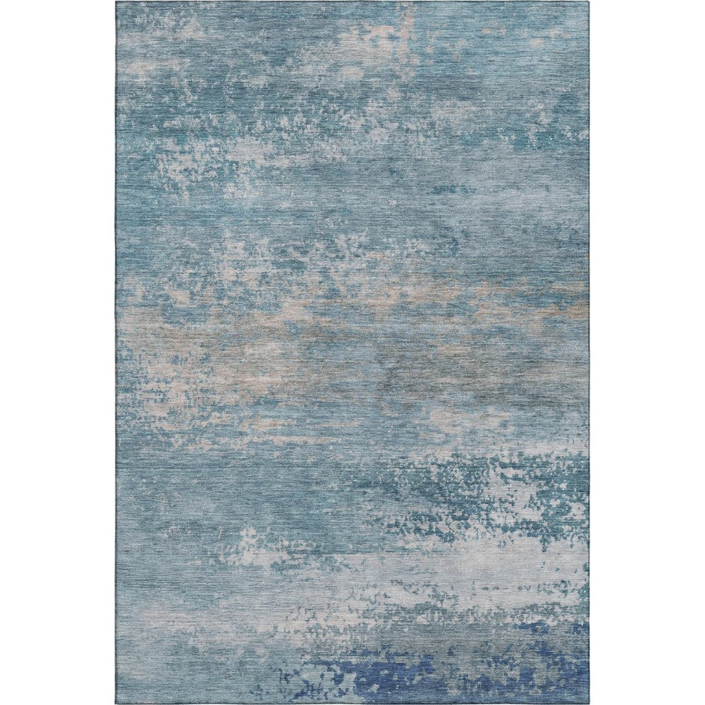 HomeRoots 5' Sky Blue & Gray Abstract Washable Area Rug – Stylish, UV Protected, Durable for Homes with Kids & Pets 717112
