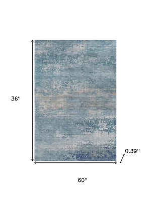 HomeRoots 5' Sky Blue & Gray Abstract Washable Area Rug – Stylish, UV Protected, Durable for Homes with Kids & Pets 717112