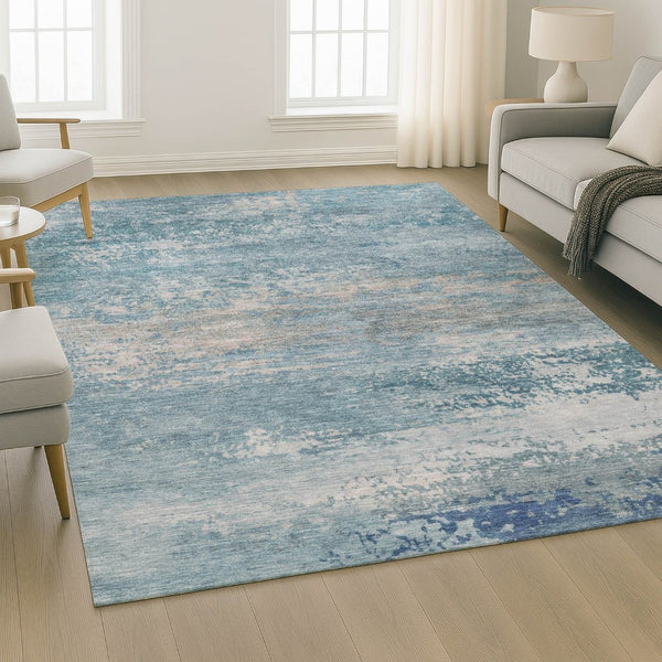 HomeRoots 5' Sky Blue & Gray Abstract Washable Area Rug – Stylish, UV Protected, Durable for Homes with Kids & Pets 717112