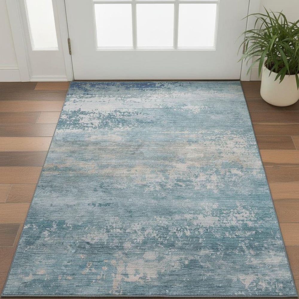 HomeRoots 5' Sky Blue & Gray Abstract Washable Area Rug – Stylish, UV Protected, Durable for Homes with Kids & Pets 717112