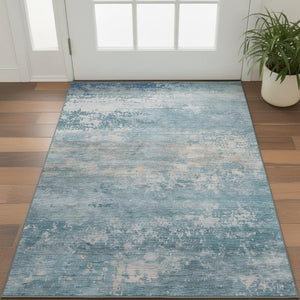 HomeRoots 5' Sky Blue & Gray Abstract Washable Area Rug – Stylish, UV Protected, Durable for Homes with Kids & Pets 717112