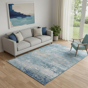 HomeRoots 8' Sky Blue and Gray Abstract Round Rug - Washable, UV Protected, Stylish & Durable for Any Space 717113