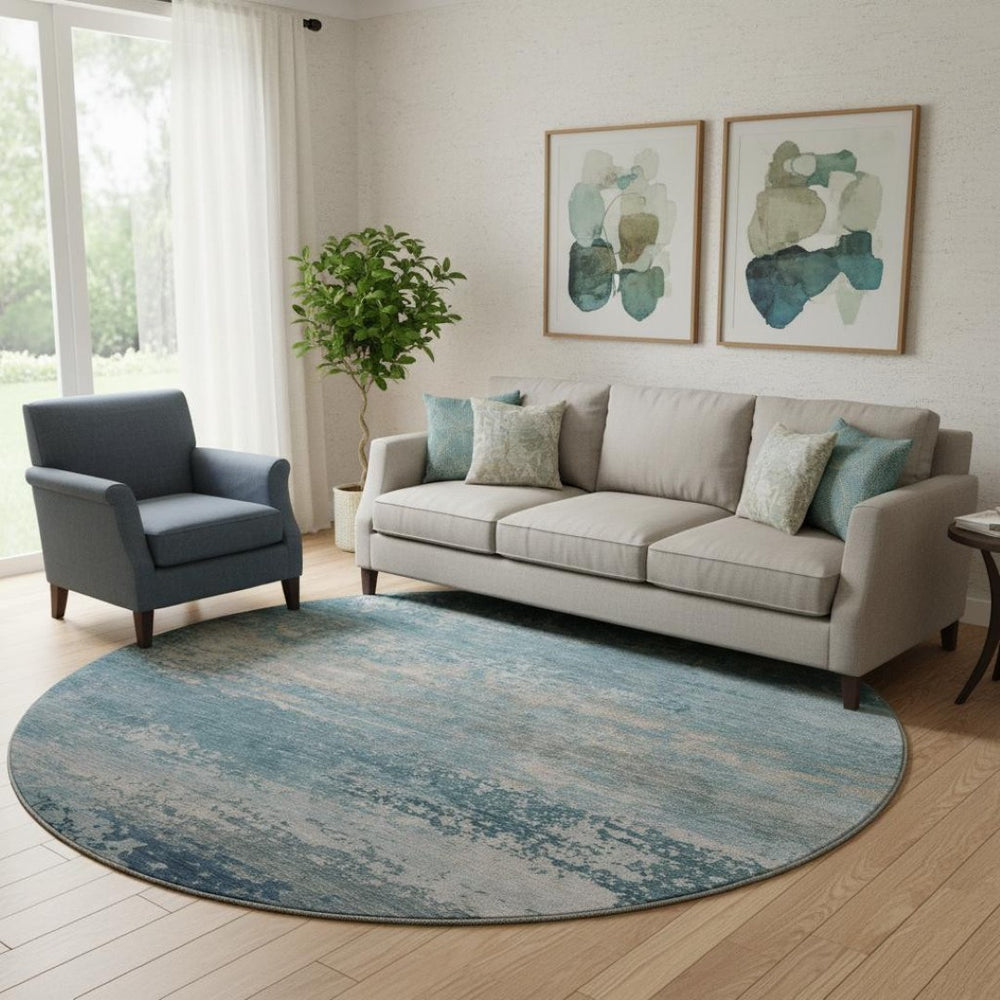 HomeRoots 8' X 10' Sky Blue and Gray Abstract Washable Area Rug with UV Protection - Durable & Stylish Home Decor 717114