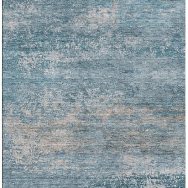 HomeRoots 9' X 12' Sky Blue Gray Abstract Washable Area Rug with UV Protection for Modern Living Spaces 717115