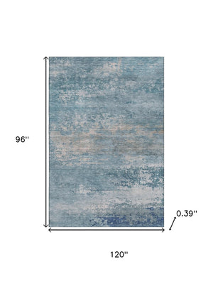 HomeRoots 9' X 12' Sky Blue Gray Abstract Washable Area Rug with UV Protection for Modern Living Spaces 717115
