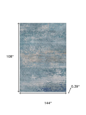 HomeRoots 10' Modern Sky Blue & Gray Abstract Washable Area Rug – Stain Resistant, UV Protected, Family-Friendly 717116