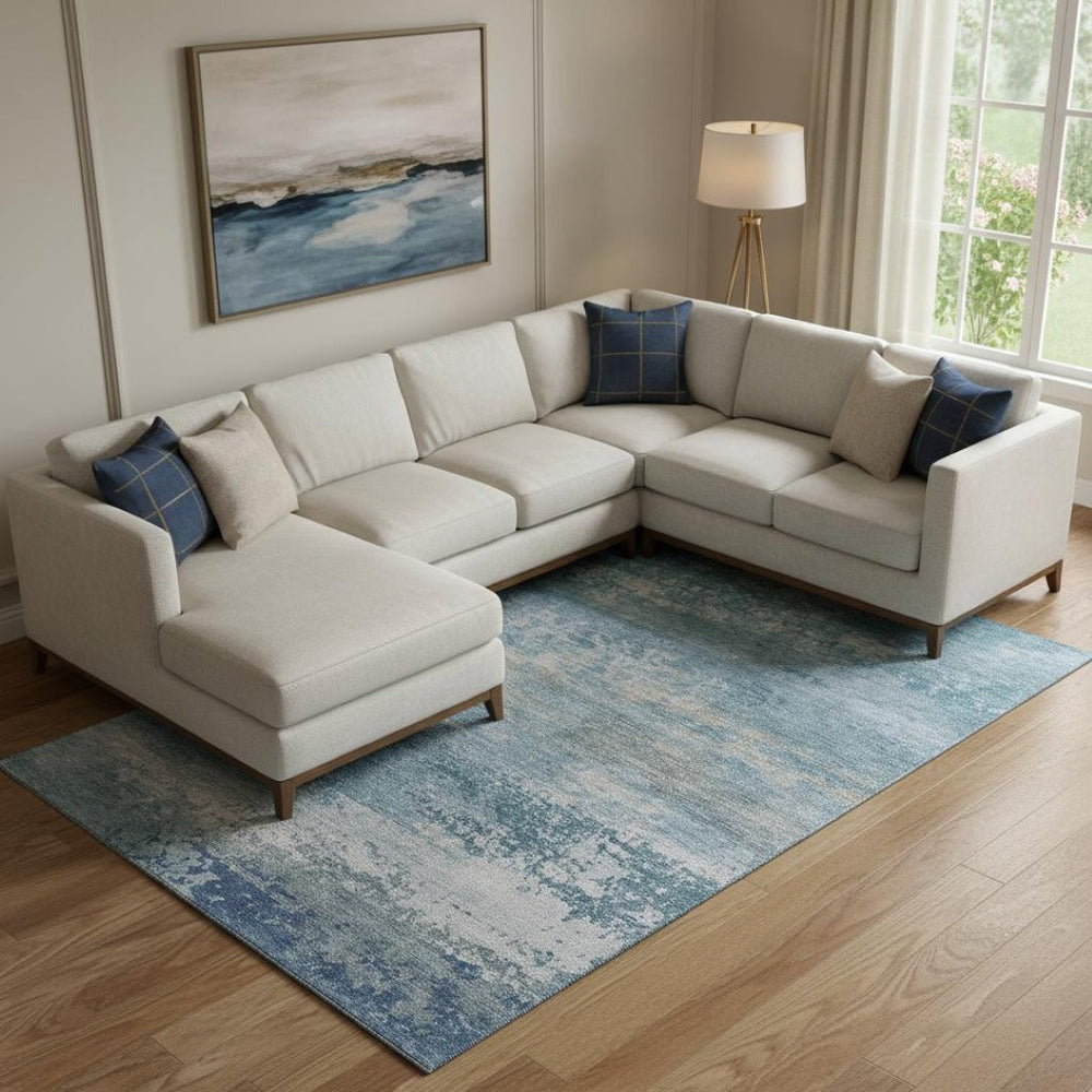 HomeRoots 10' Modern Sky Blue & Gray Abstract Washable Area Rug – Stain Resistant, UV Protected, Family-Friendly 717116