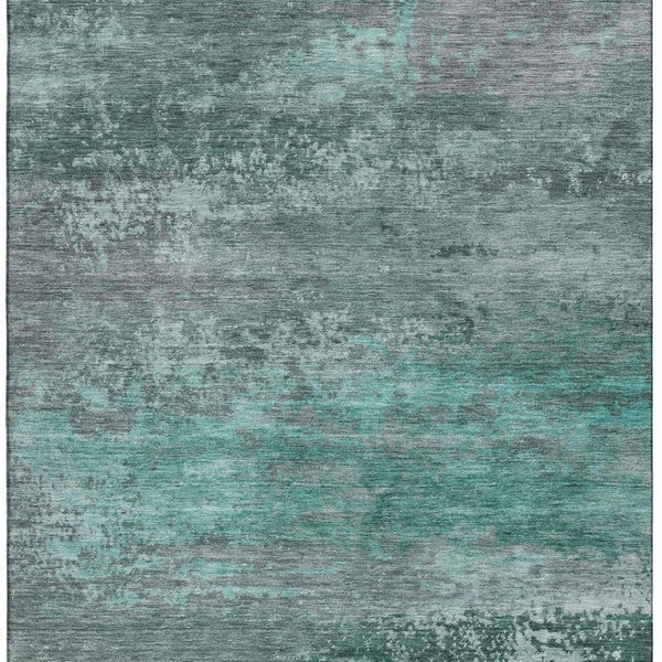 HomeRoots 5' X 8' Teal and Gray Abstract Area Rug - Washable, UV-Protected, Perfect for Homes with Kids & Pets 717118
