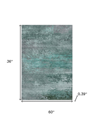 HomeRoots 5' X 8' Teal and Gray Abstract Area Rug - Washable, UV-Protected, Perfect for Homes with Kids & Pets 717118