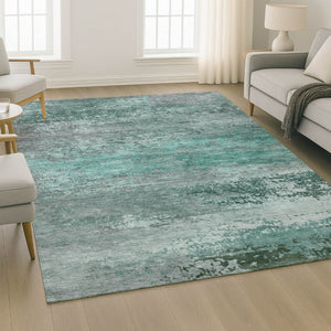 HomeRoots 5' X 8' Teal and Gray Abstract Area Rug - Washable, UV-Protected, Perfect for Homes with Kids & Pets 717118