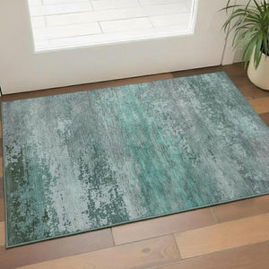 HomeRoots 5' X 8' Teal and Gray Abstract Area Rug - Washable, UV-Protected, Perfect for Homes with Kids & Pets 717118