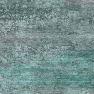 HomeRoots 8' Stylish Teal and Gray Abstract Washable Round Rug with Non-Slip Backing & UV Protection 717119