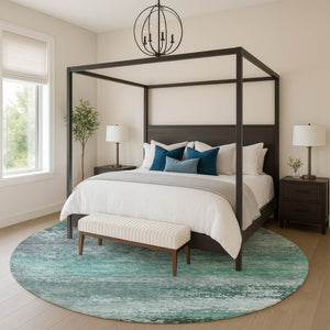 HomeRoots 8' X 10' Teal and Gray Abstract Area Rug - Washable, UV-Protected, Soft, and Stain-Resistant Comfort 717120