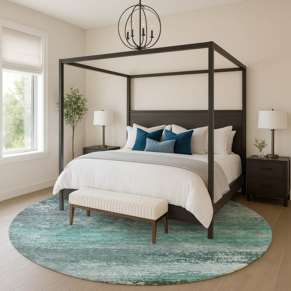 HomeRoots 8' X 10' Teal and Gray Abstract Area Rug - Washable, UV-Protected, Soft, and Stain-Resistant Comfort 717120