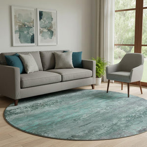 HomeRoots 8' X 10' Teal and Gray Abstract Area Rug - Washable, UV-Protected, Soft, and Stain-Resistant Comfort 717120
