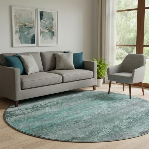 HomeRoots 8' X 10' Teal and Gray Abstract Area Rug - Washable, UV-Protected, Soft, and Stain-Resistant Comfort 717120