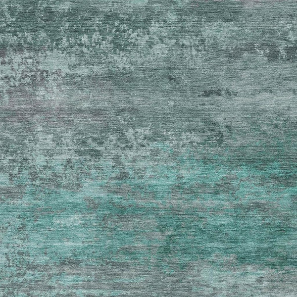 HomeRoots 9' X 12' Teal And Gray Abstract Washable Area Rug - Durable, UV-Protected, Perfect for High-Traffic Spaces 717121