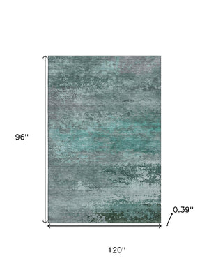 HomeRoots 9' X 12' Teal And Gray Abstract Washable Area Rug - Durable, UV-Protected, Perfect for High-Traffic Spaces 717121
