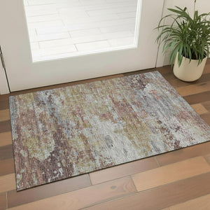 HomeRoots 5' X 8' Abstract Taupe and Gold Area Rug - Washable, UV-Protected, Durable for Busy Homes & Pets 717124